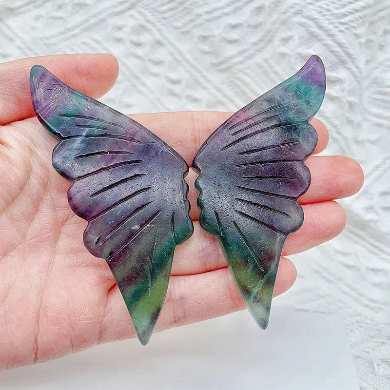 Natural healing fluorite hand carved butterfly wings gold fairy wings with stand for home decoration