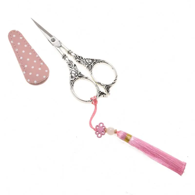 11*5CM Lily Flower Embroidery Scissors Design Custom Crafts Scissors Set With Leather Case And Tassel