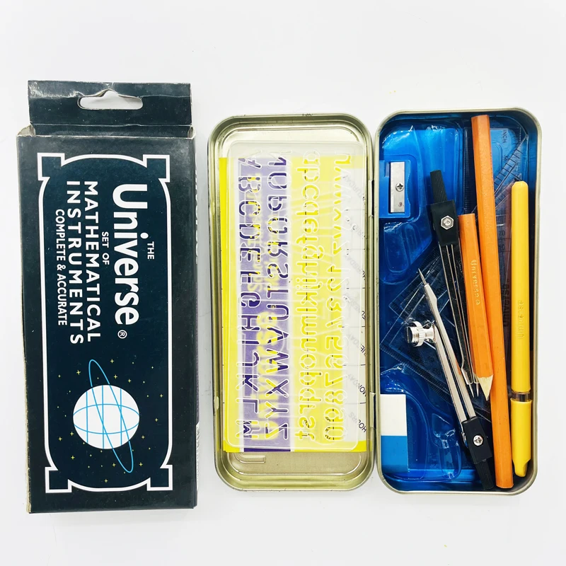 Orginal Universe School Tools Drawing Set For Kids Math Set Metal Box Geometry Tool Set Mathematical