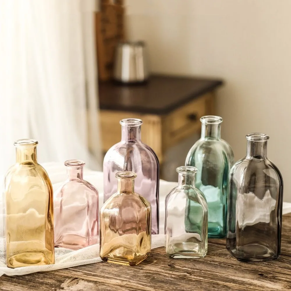 nordic creative square borosilicate coloured new gold rim blue wide mouth luxury wedding crystal brown glass vase