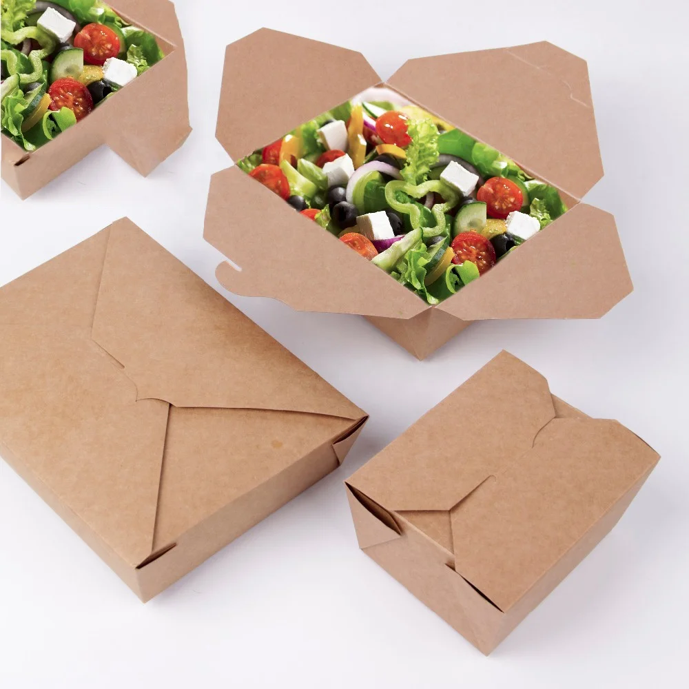 Food Box Takeaway Kraft Paper New Eco-friendly Disposable Dishes & Plates Food Container Paper Color Rice Dish Deep 8inch Wood