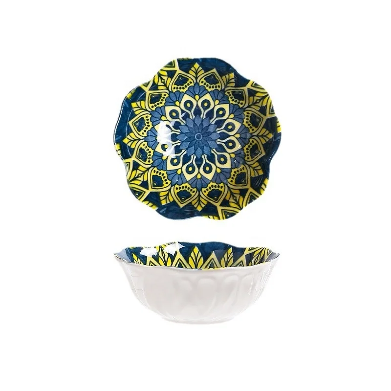 Hot Selling Bohemia Pattern Ceramic Soy Sauce Vinegar Seasoning Dish underglaze color small dishes snack dishes for household