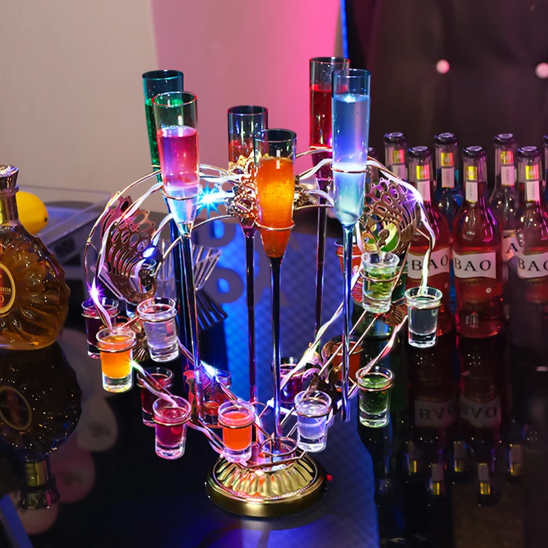 Hot model rechargeable Led wine glass display stand light emitting diode heart shaped cocktail glass rotating display stand