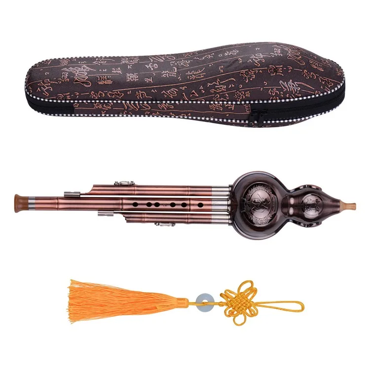 3 Tone C-Key Hulusi Gourd Cucurbit Flute with Copper Plated Pipes Chinese Traditional Instrument with Chinese Knot Case
