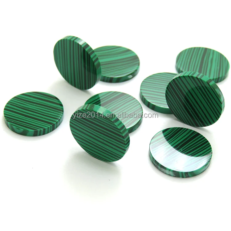 Fancy flat back disc round 15 mm gemstone flat beads malachite stone price synthetic malachite sheets for jewelry making
