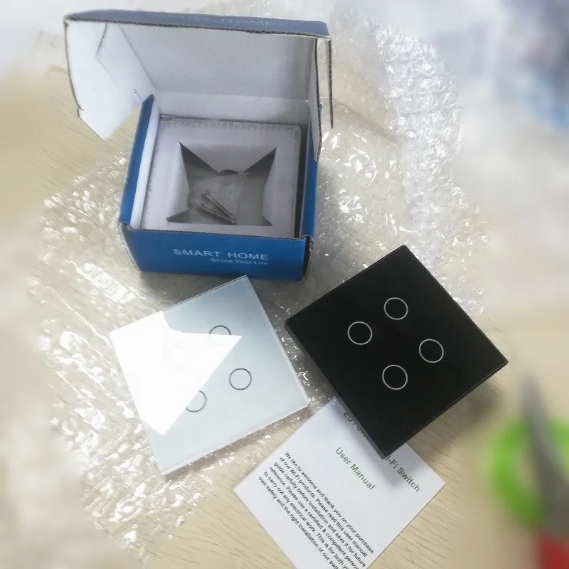 4 gang luxury glass smart touch WIFI wall switch electric for digital home appliance