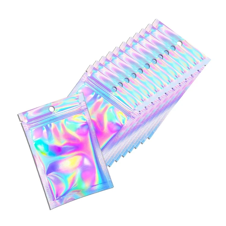 3 x 4 Inches Stand up Pouch Recycled PE Plastic Food Holographic Bag with Zipper Lock and Window Eco-Friendly Packaging