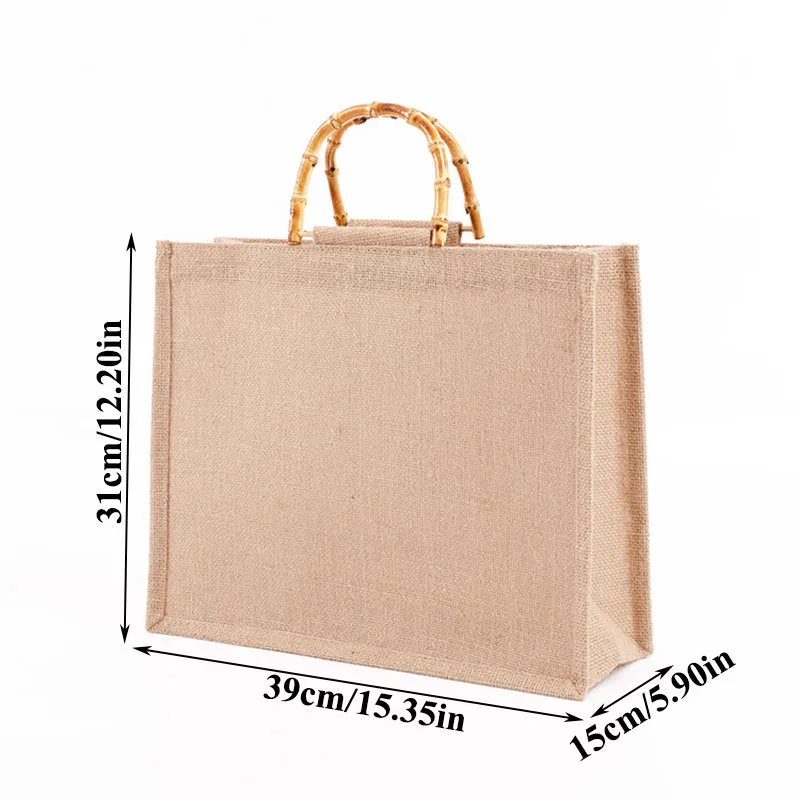 Portable Burlap Jute Shopping Bag Handbag  Loop Handles Tote Retro DIY Bag Handbag Women Big Size Beach Bag For Girls