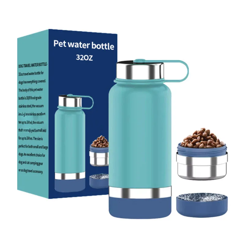 JWT OEM CUSTOM 3 in 1 Portable Dog Water Bottle Bowls Stainless Steel Insulated outdoor Travel drinking