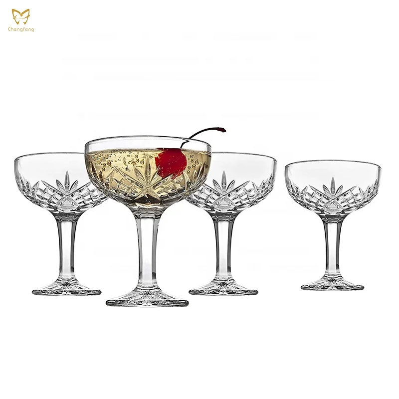 6 oz Crystal Champagne Coupe Cocktail Glass Parties Celebrations Hand Carved Drinking Glassware
