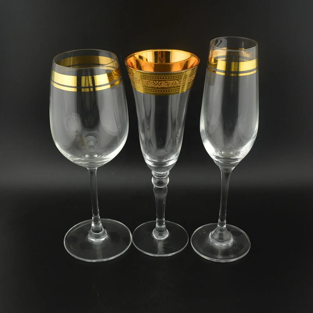 Gold Rim Hammered Glassware Red Wine Cocktail Hand Blown Italian Style Crystal Wine Glasses