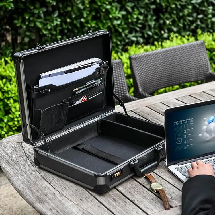 Combination Lock Briefcase Storage Aluminum Case Black Aluminium Briefcase Business Office Travel Work Laptop Bag