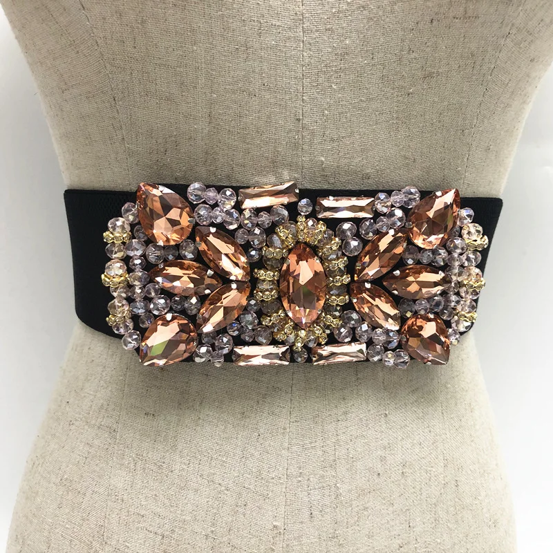 Женский пояс с кристаллами, черный эластичный пояс ручной работы для свадебного платья
