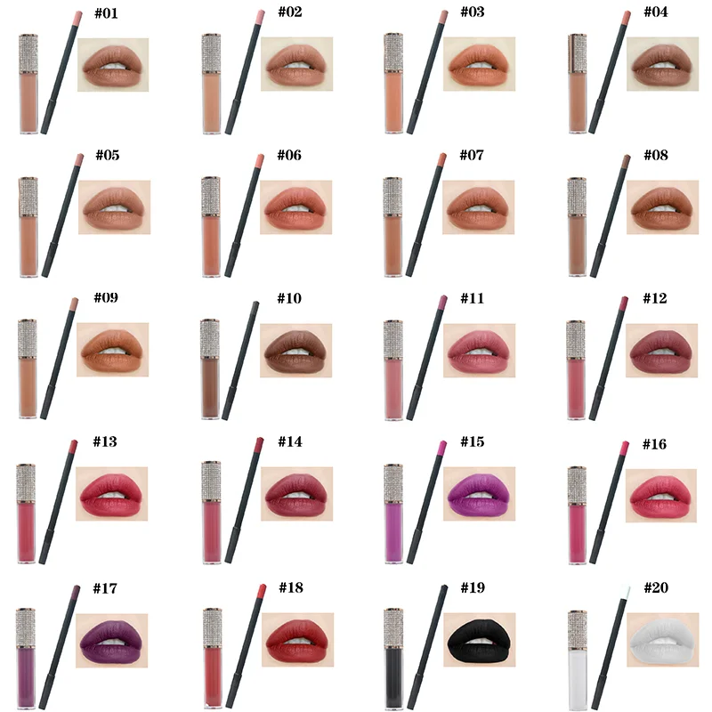 Make Your Own Brand Wholesale Cosmetic Lip Kit Private Label Matte Waterproof Liquid Lipstick Lip Liner Set Custom makeup kit