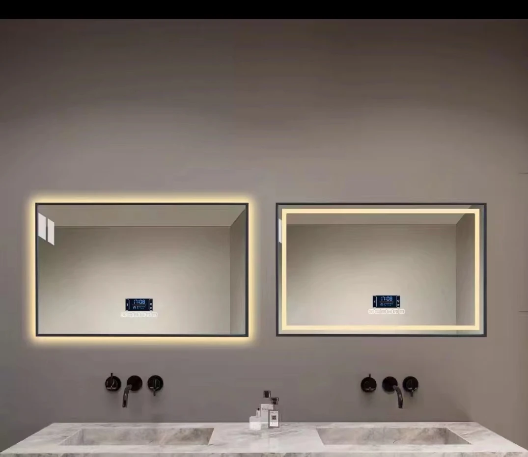 Luxury Rectangular LED Backlit Smart Bathroom Mirror Big Wall Mounted Anti Fog Silver Mirror Modern Luxury Style Wedding Makeup