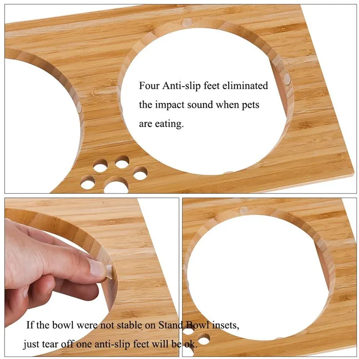 Raised Pet Bowls for Cats and Dogs, Bamboo Elevated Dog Cat Food Bowls Stand Feeder with 2 Stainless Steel Bowls