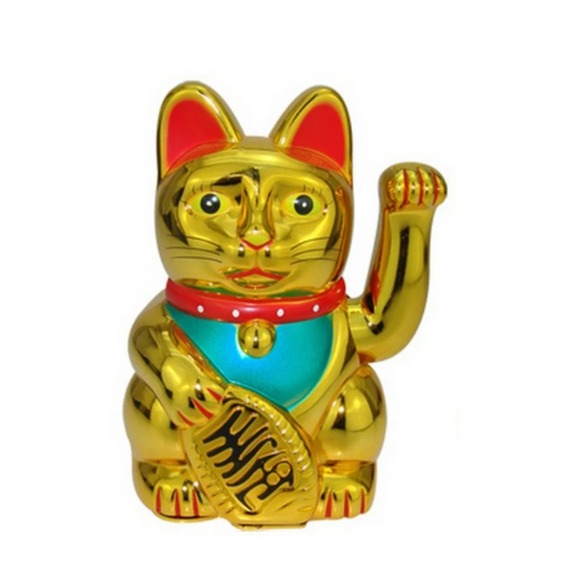Wholesale Home Crafts Chinese Classic Electric Powered Lucky Wealth Gold Waving Hand Beckoning Lucky Cat Maneki by AA Battery