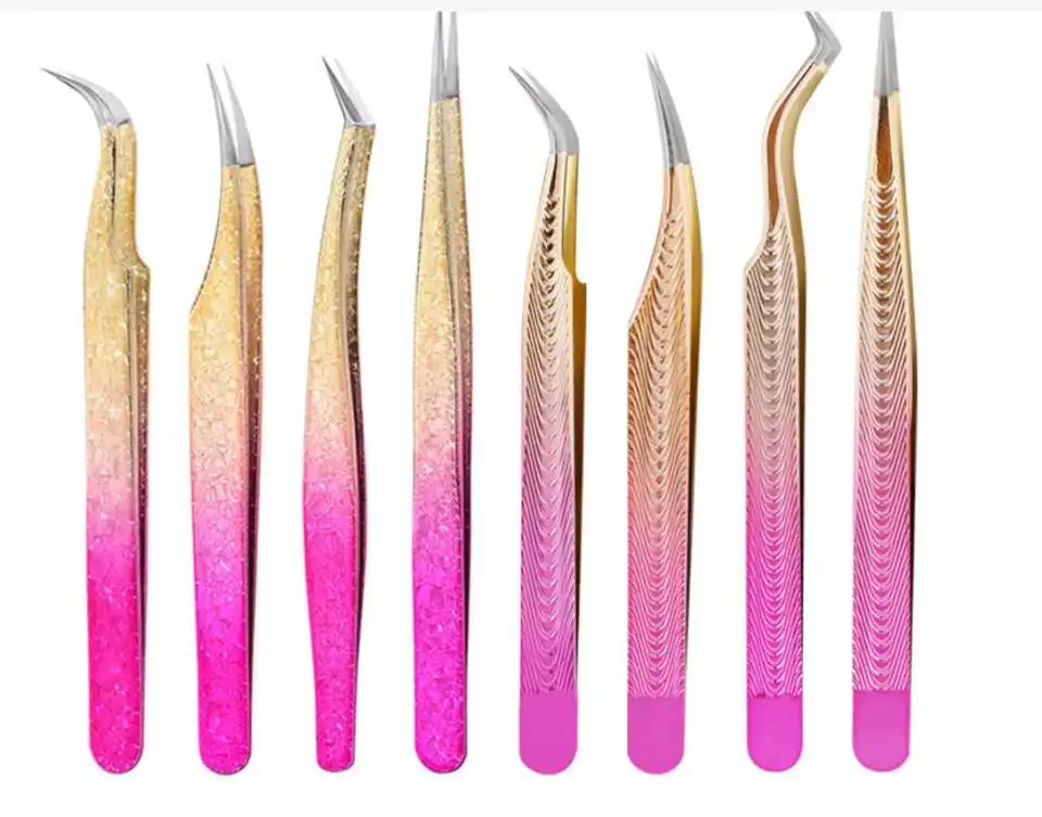 Multifunctional  2pcs/set stainless steel tweezers manicure beauty tools tweezer nail set for eyelash extension