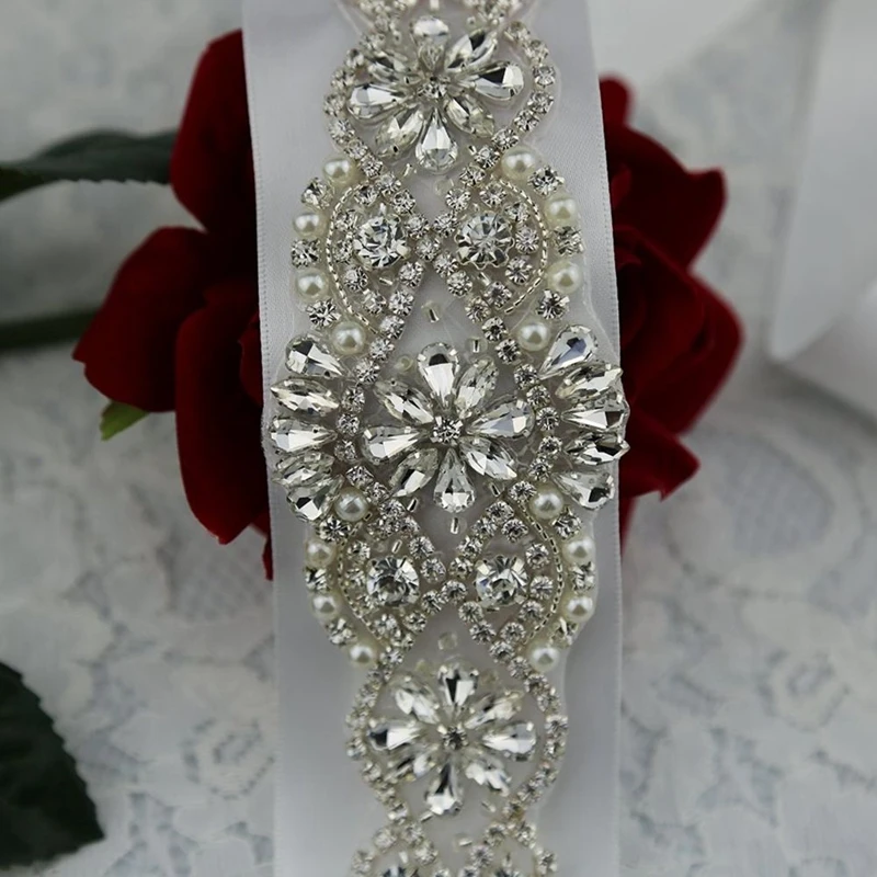
Handmade Flower Design Crystal Bridal Sash Rhinestone Wedding Belts for Bride Bridesmaids Prom Gown Dress 