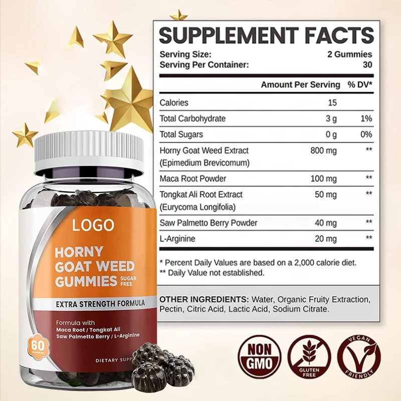 Natural Horny Goat Weed Gummies Promote Blood Flow Anti-Fatigue Performance & Energy Boost Horny Goat Weed Gummies