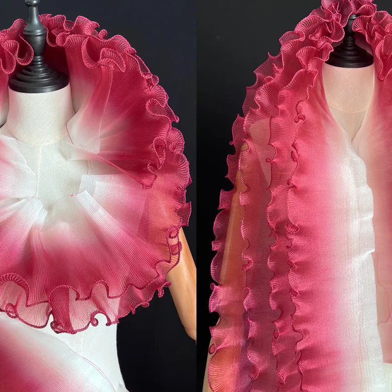 Gradient ruffle edge original three-dimensional pleated large lace iridescent gradient organza fabric
