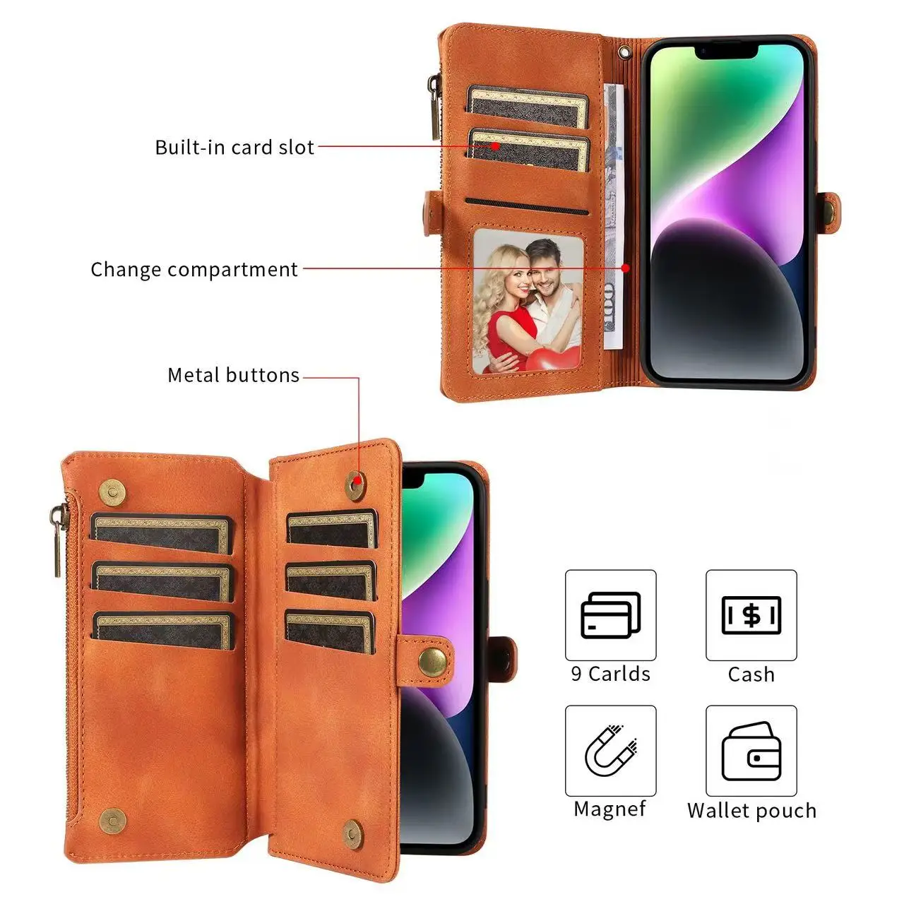 New Protective handle bag Pu leather wallet flip case for iphone 16 With card holder