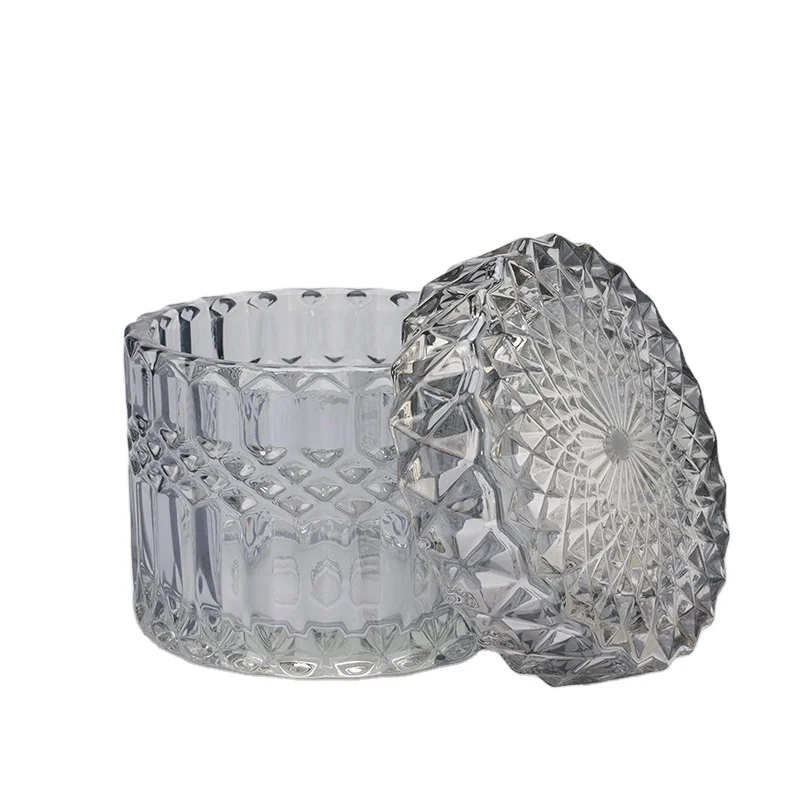 
8oz 225ml Customized multifunctional Color Embossed glass candle jar with glass lid 