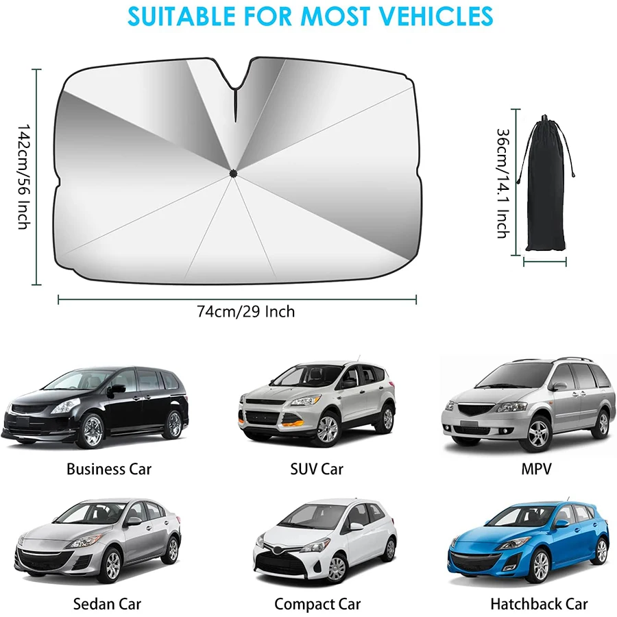New Upgraded 190T Front Windshield Window Sun Shade Visor Heat Insulated Folding Umbrella Cover For Car SUV Universal