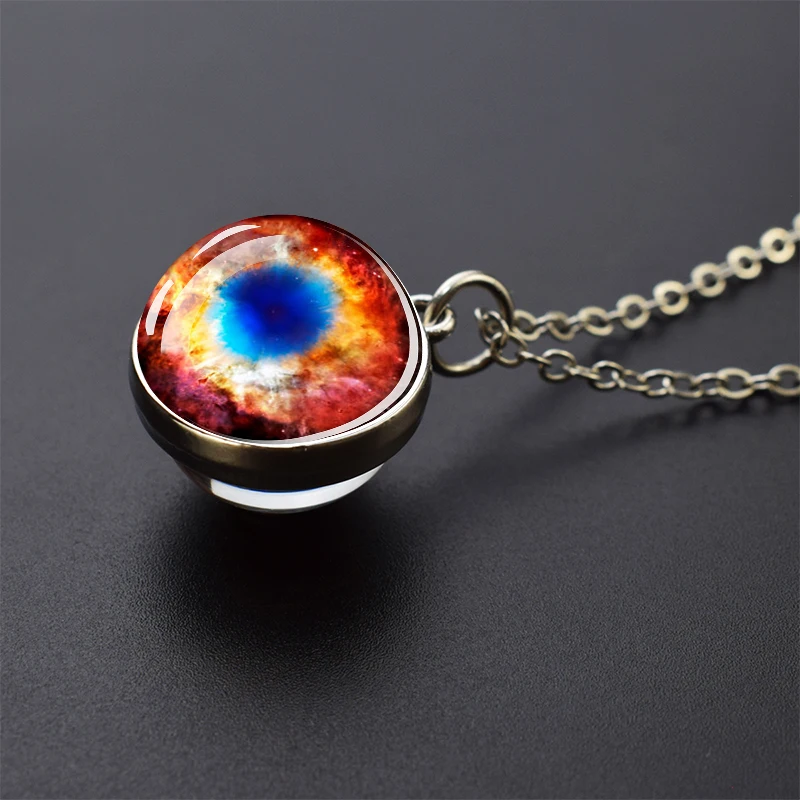 Wholesale Luminous Planets Nebula Outer Space Glass Ball Pendant Silver Metal Chain Jewelry Women Necklace