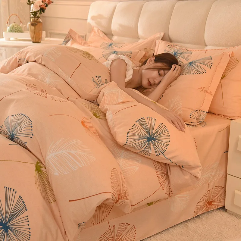 Thickened cotton girls bedding set brushed wool king-size quilt bedspread 4-piece set