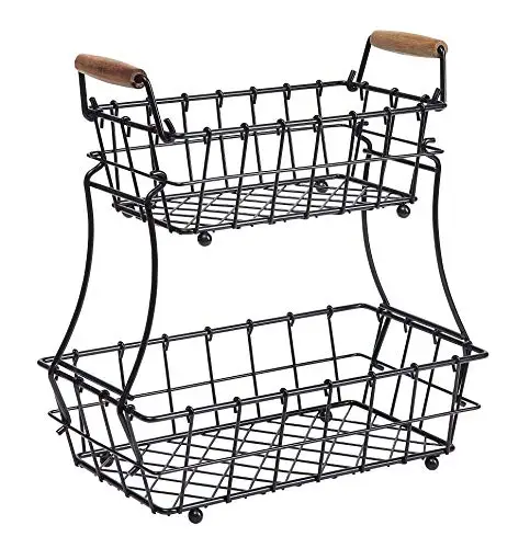 2 Tier Metal Black Rectangle Countertop Fruit Bread Wire Basket