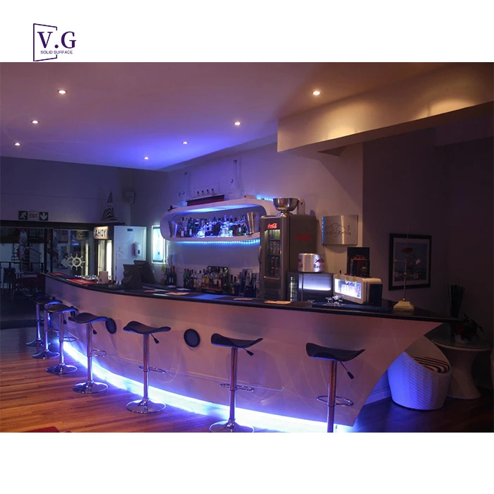 custom made boat shaped bar cabinet unique design Corian solid surface boat shaped bar counter for sale