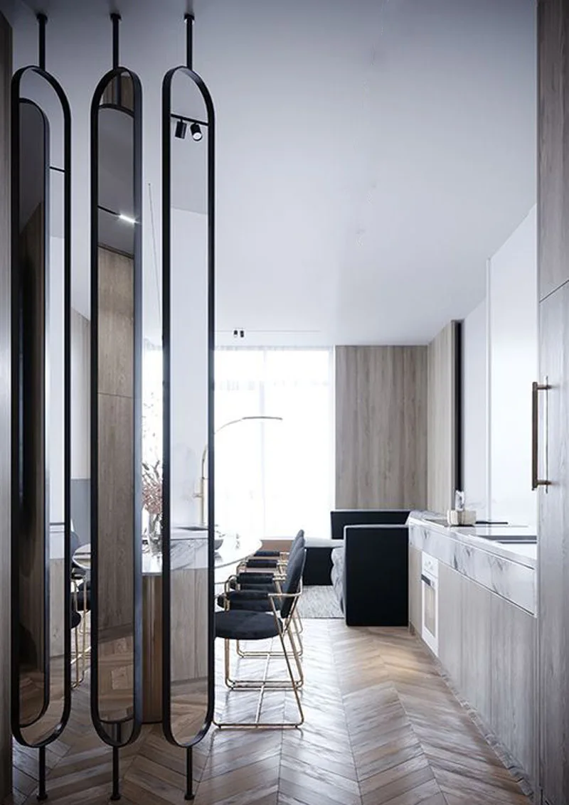 Stainless steel partition with glass panel decorative screen