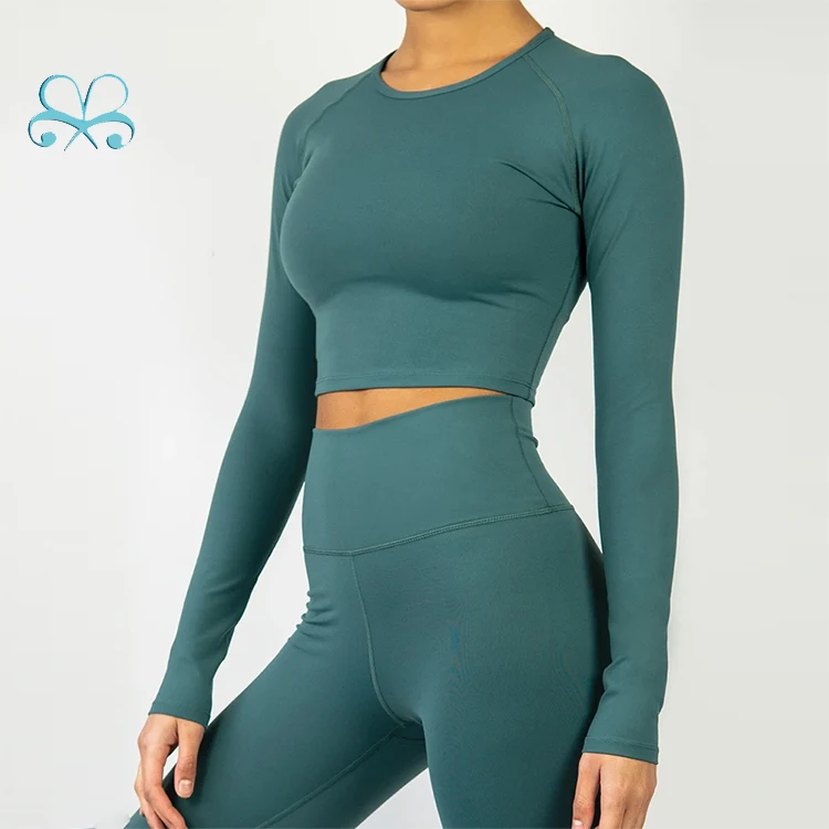 Factory Hot Sale Women Solid Yoga Color Tight Long Sleeve seamless Tight  Sexy Crop top