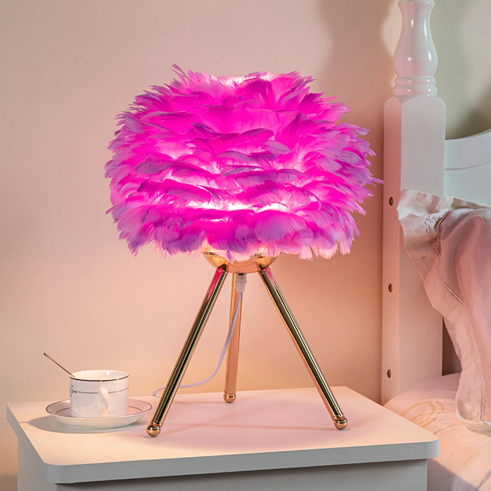 Hotel Plug-in Lamp Creative Personality Bedroom Bedside Living Room Study LED Feather Table Lamp