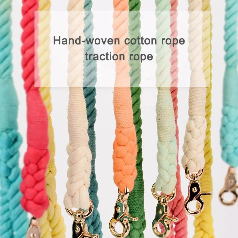 Wholesale Gradient Color Large Pet Leashes Pet Outdoor Walking Training Rope Handmade Braided Cotton Dog Leash