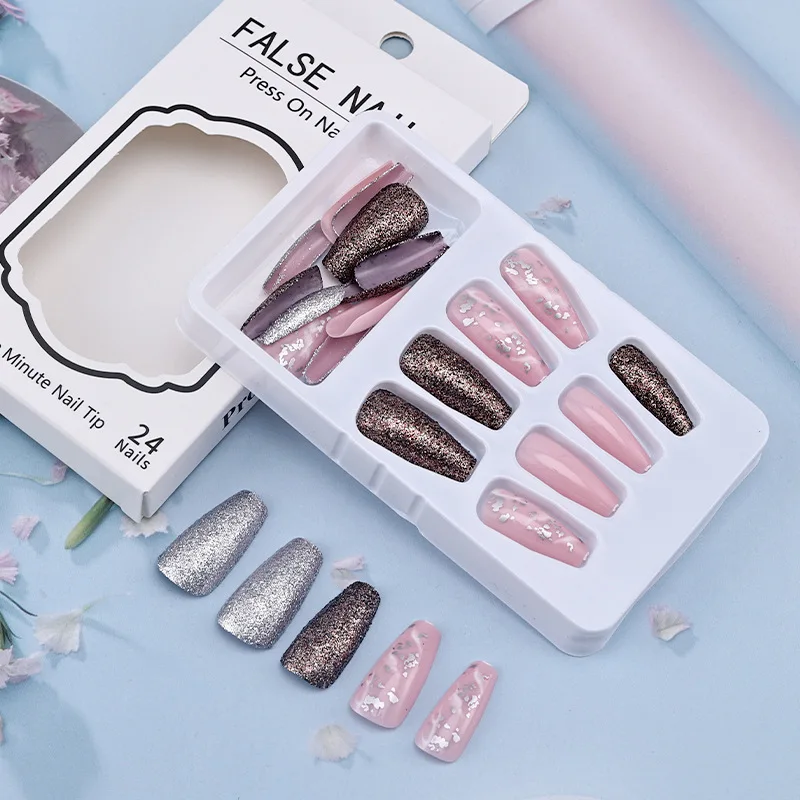 Wholesale Cheap 24pcs Jelly Glue Press-On Foot Nails Hand-Painted Floral Press-On Nails Finger Nail