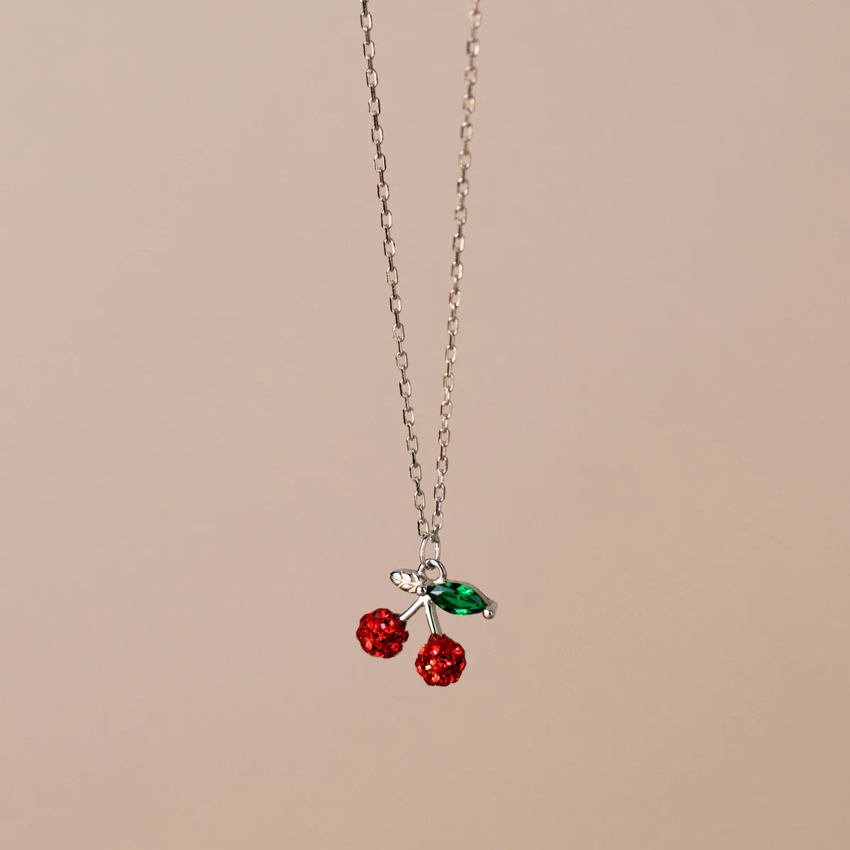 Fashion 925 Pendent Necklaces for Women Red Stone Necklace Cherry Charm