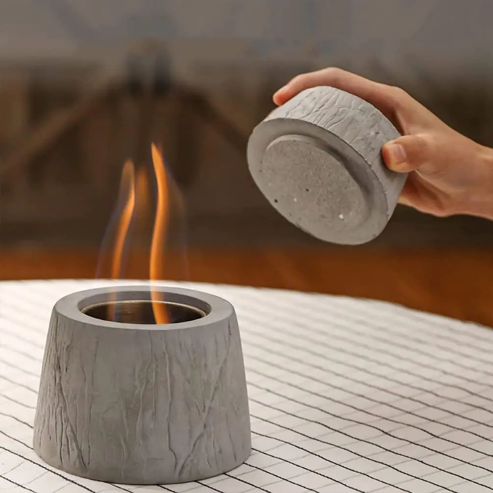 Concrete Volcano Fireplace, Rubbing Alcohol Bio Ethanol Fire Pit Indoor Outdoor, Portable Fire Bowl Pot, Dark Gray