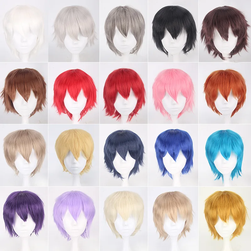 20 Colors Black White Purple Blonde Red Short Hair Cosplay Wig Men Women Party AMINE Short Straight Hair Wigs For Boys Girls