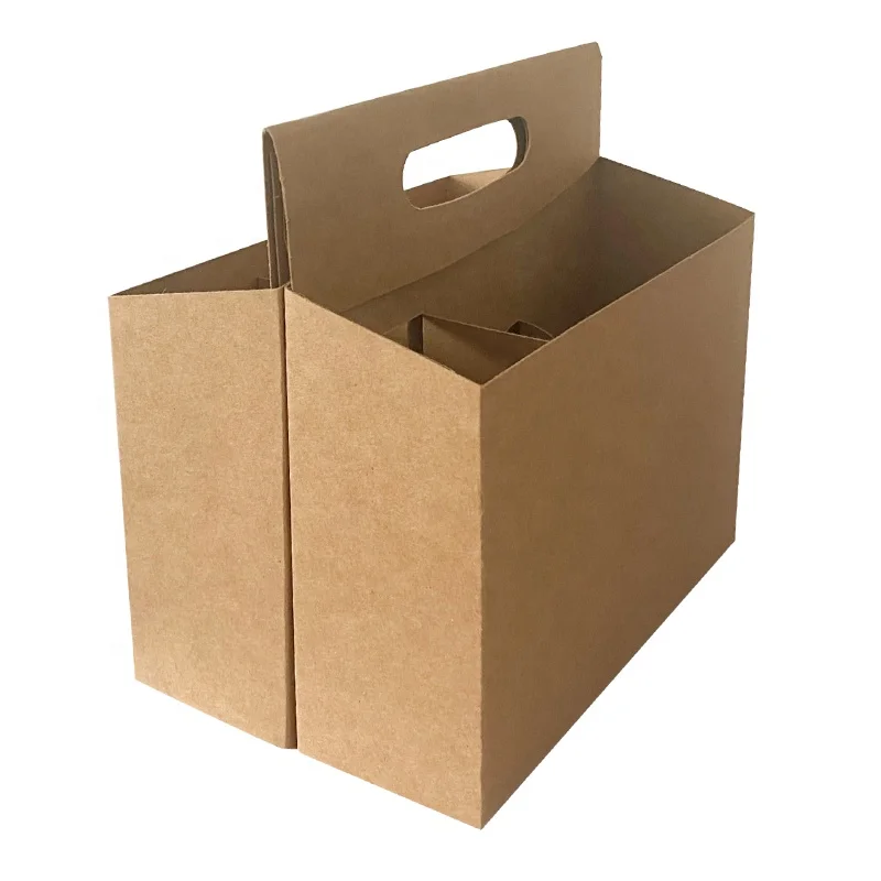 custom logo kraft folding take out drinks carriers coffee cup holders flat shipment 2-pack 4-pack 6-pack customized drinks cases