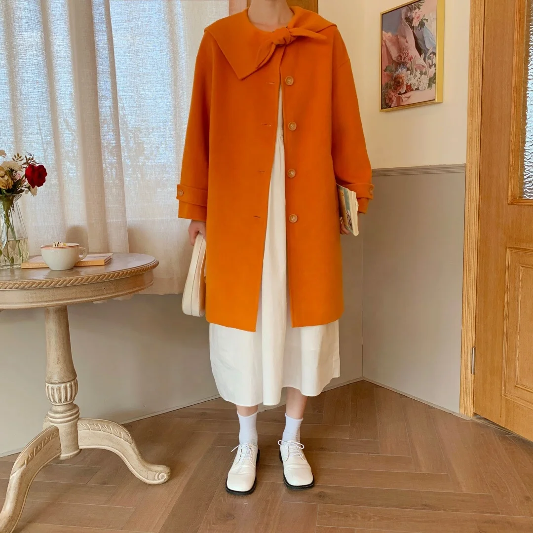 New Fashion Long Winter Ladies Coat Belted Peacoat Trench Cashmere Wool Coats Women