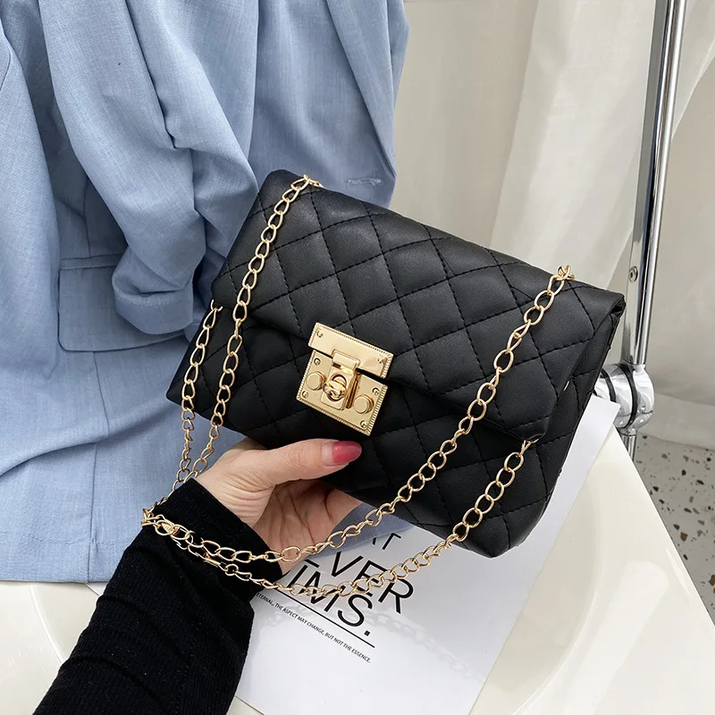 Ladies rhombic embroidery thread one shoulder chain handbag wholesale 2021 bag cover type lock ladies bags handbag