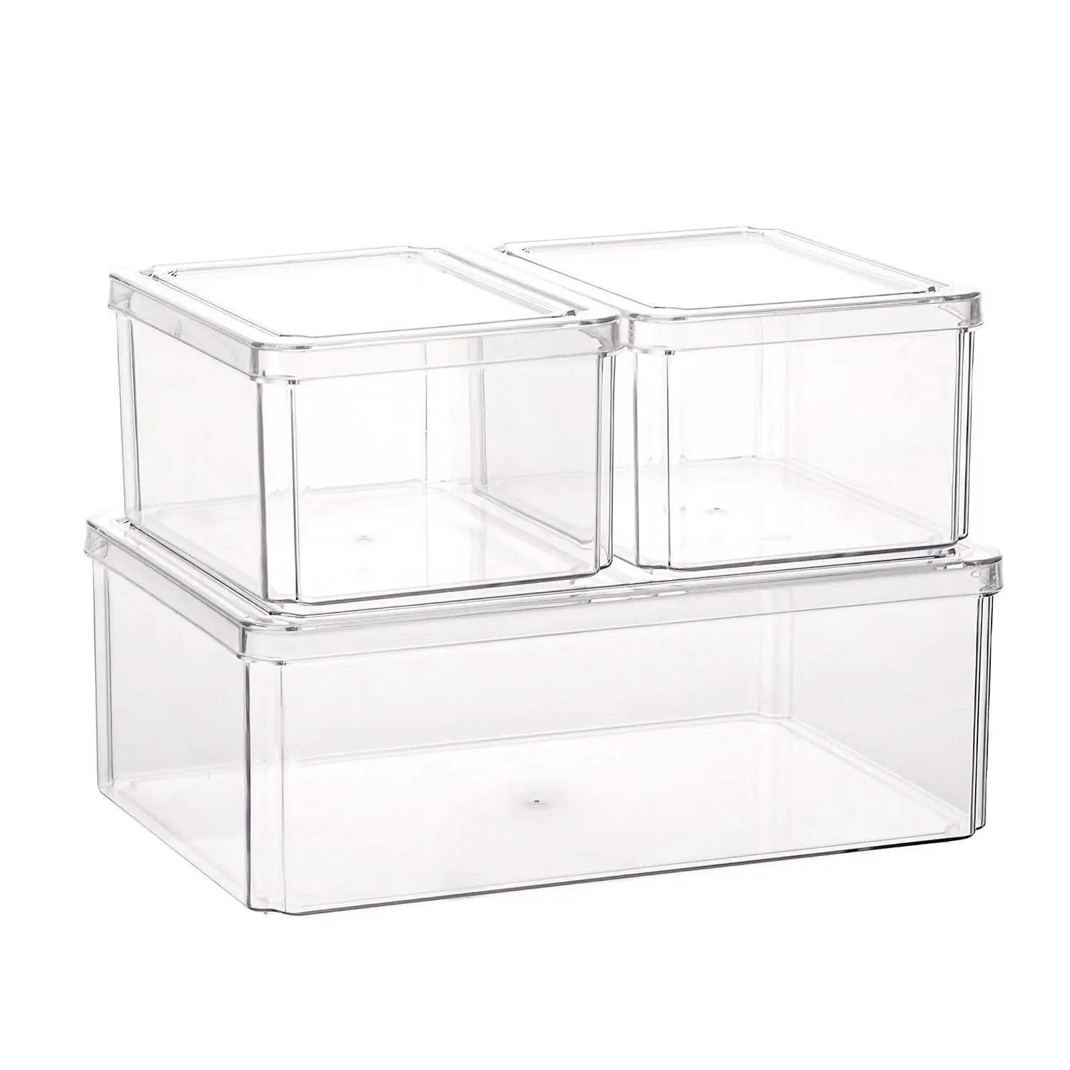 3PCS Clear Storage Box Drawer Organizer Price Plastic Stackable Kitchen Refrigerator Storage Box With Lid