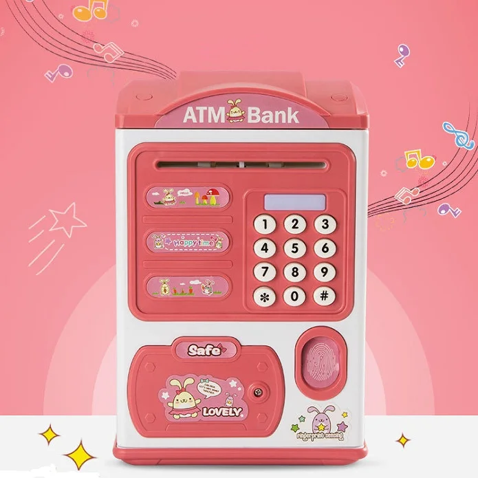 Kid Saving Money Boxes Toys Authentic ATM electronic Money Saver with Password Key Fingerprint Key Keep Cash Toys