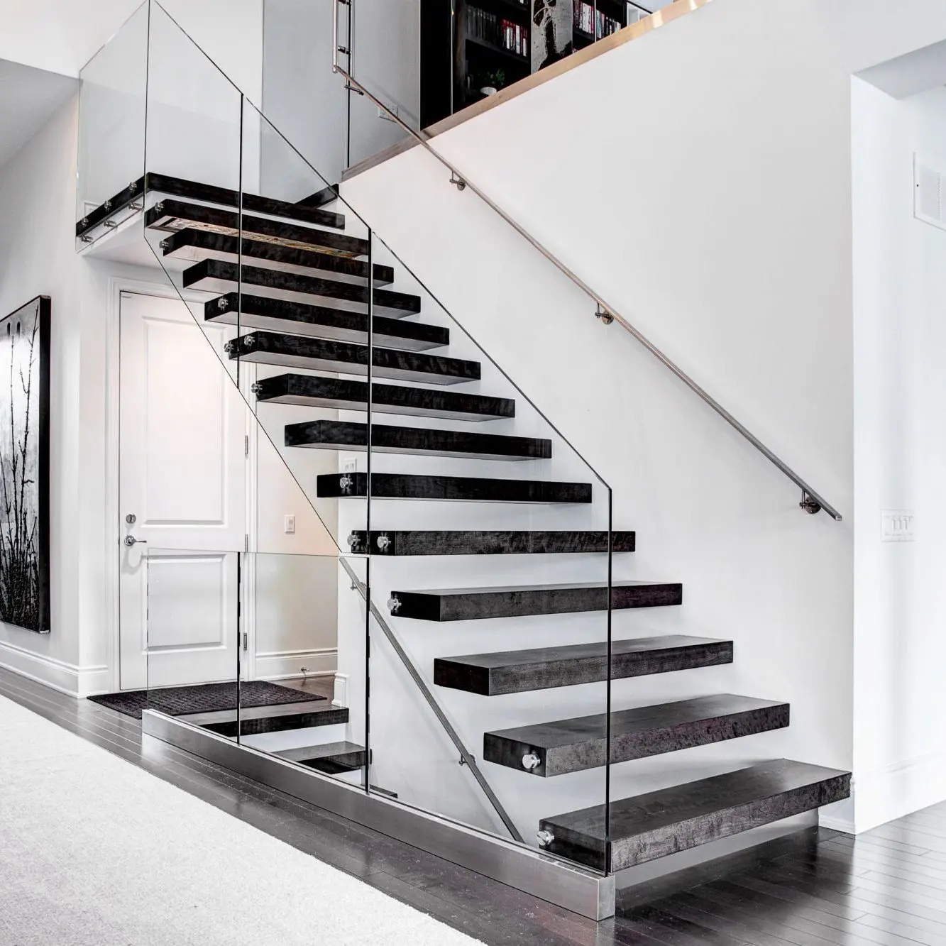 USA Solid Wood Oak Low Price Staircase Beech Tread Powder Coating Steel Floating Stairs