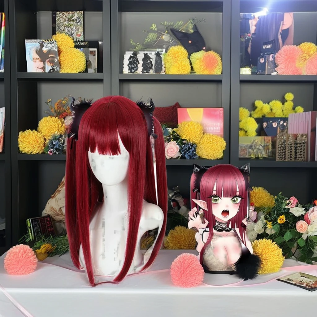 Anxin Wholesale Long Straight Dark Red My Dress Up Darling Anime Little Devil Kitagawa Marin Cosplay Synthetic Lolita Wig