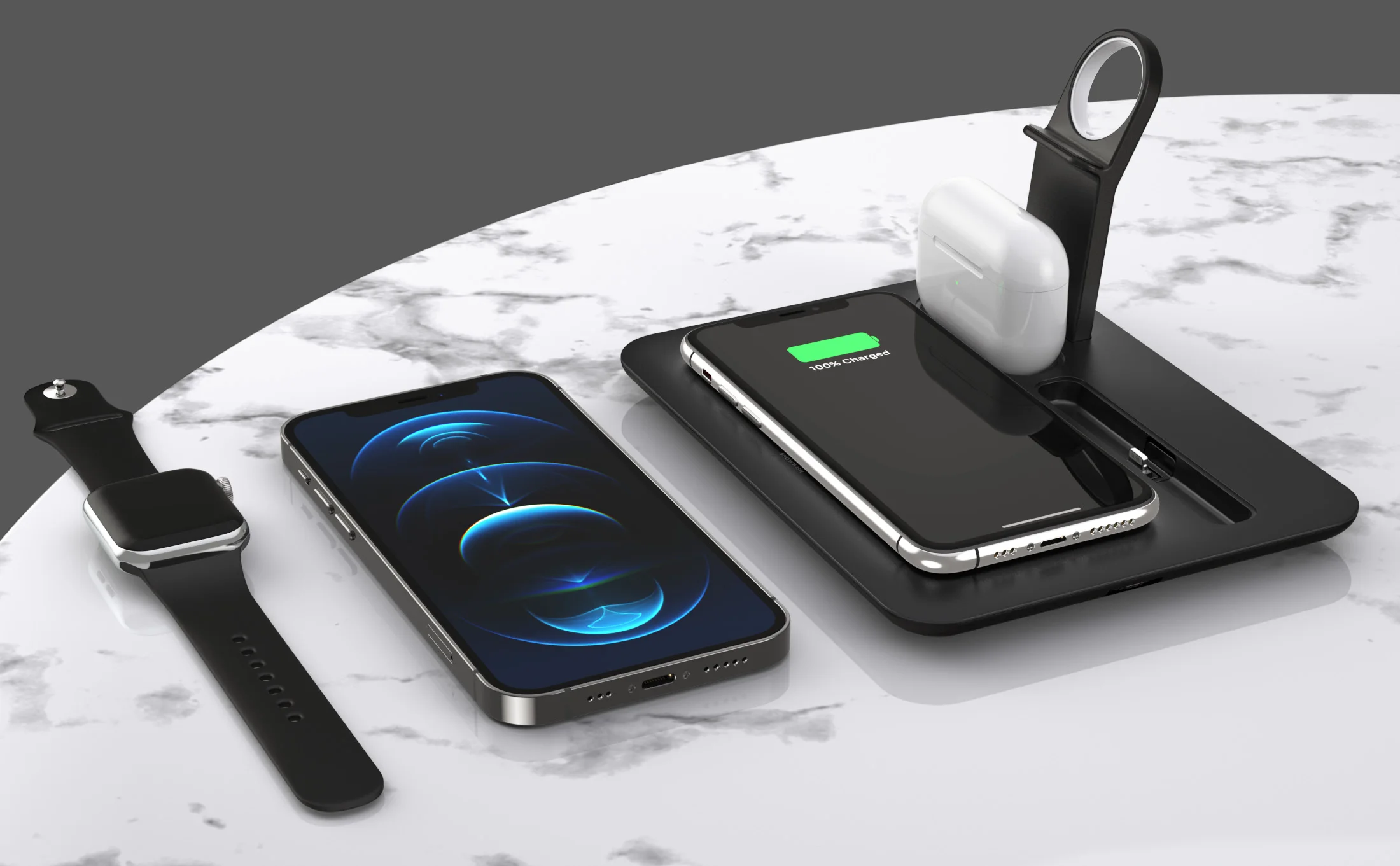  Беспроводное зарядное устройство 4 в 1 для iPhone iWatch Airpods и других мобильных