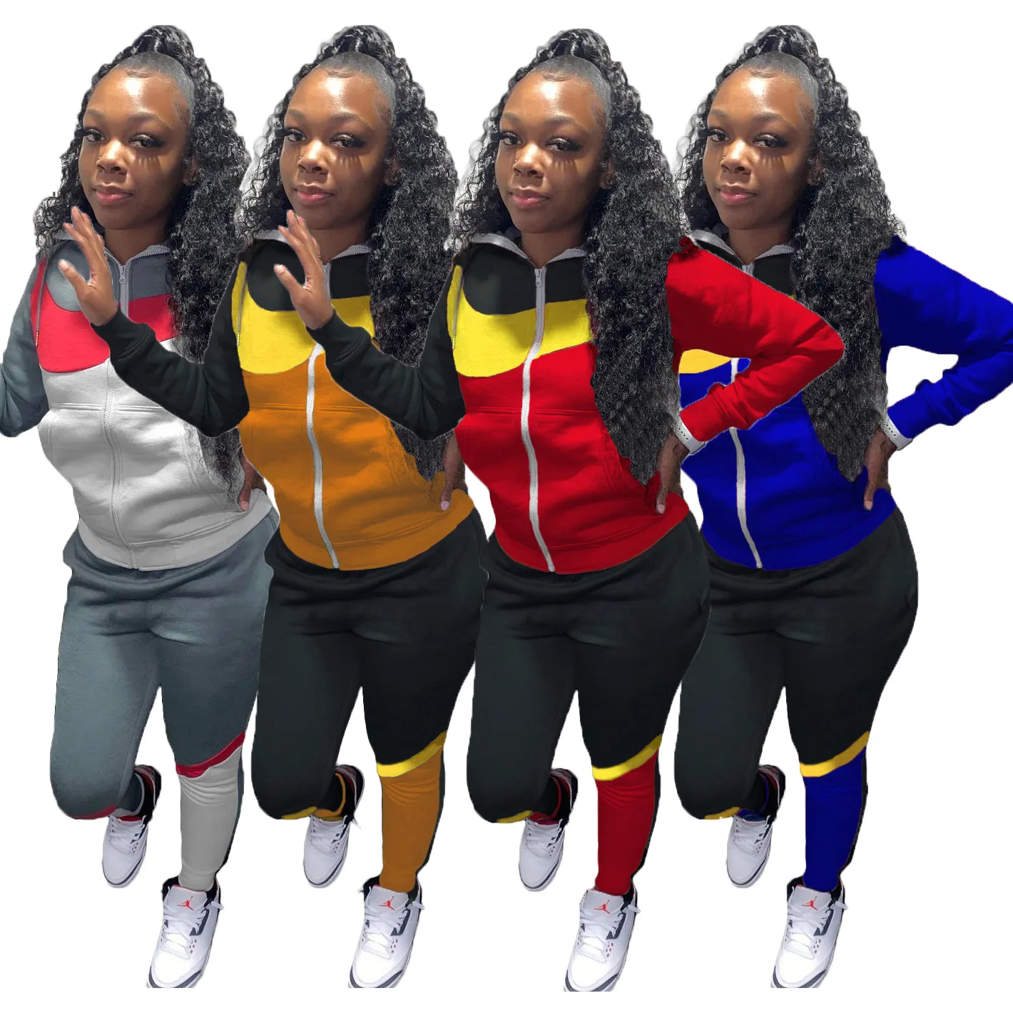 Brand Custom Women Hoodies Two Piece Set Sweat Suits Zipper Jacket Winter Fall Clothing 2021 Fashion Joggers Tracksuit Set