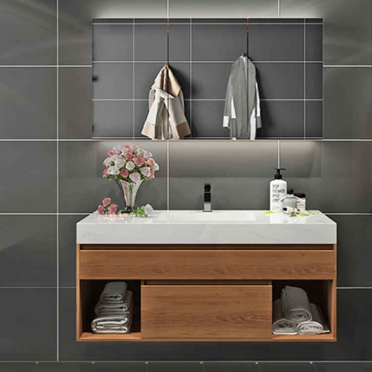 Modern Bath Waterproof Wooden Wall Mounted Bathroom Vanity / Sink Bathroom Cabinets